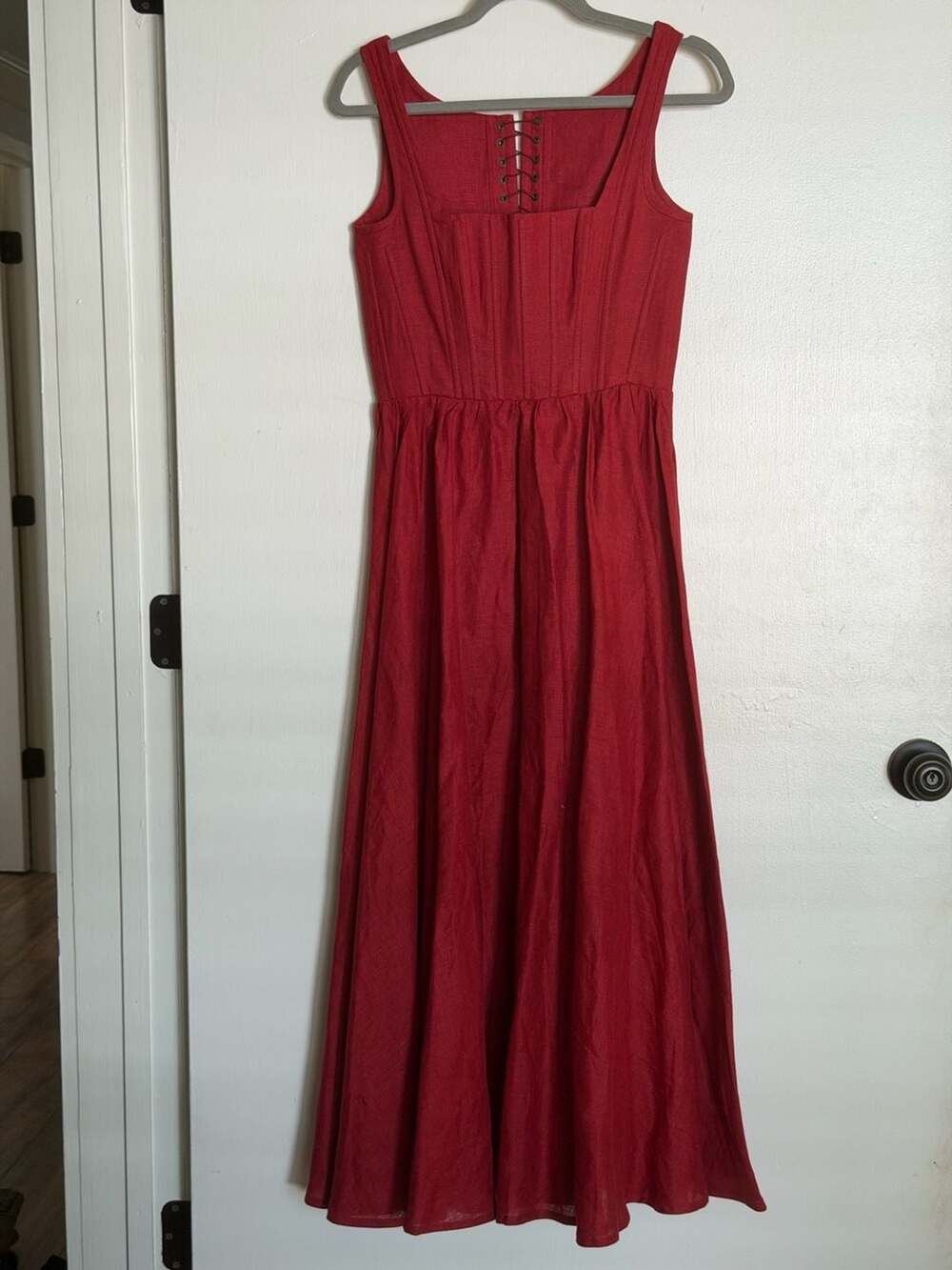 Linen Corset Midi Dress Burgundy